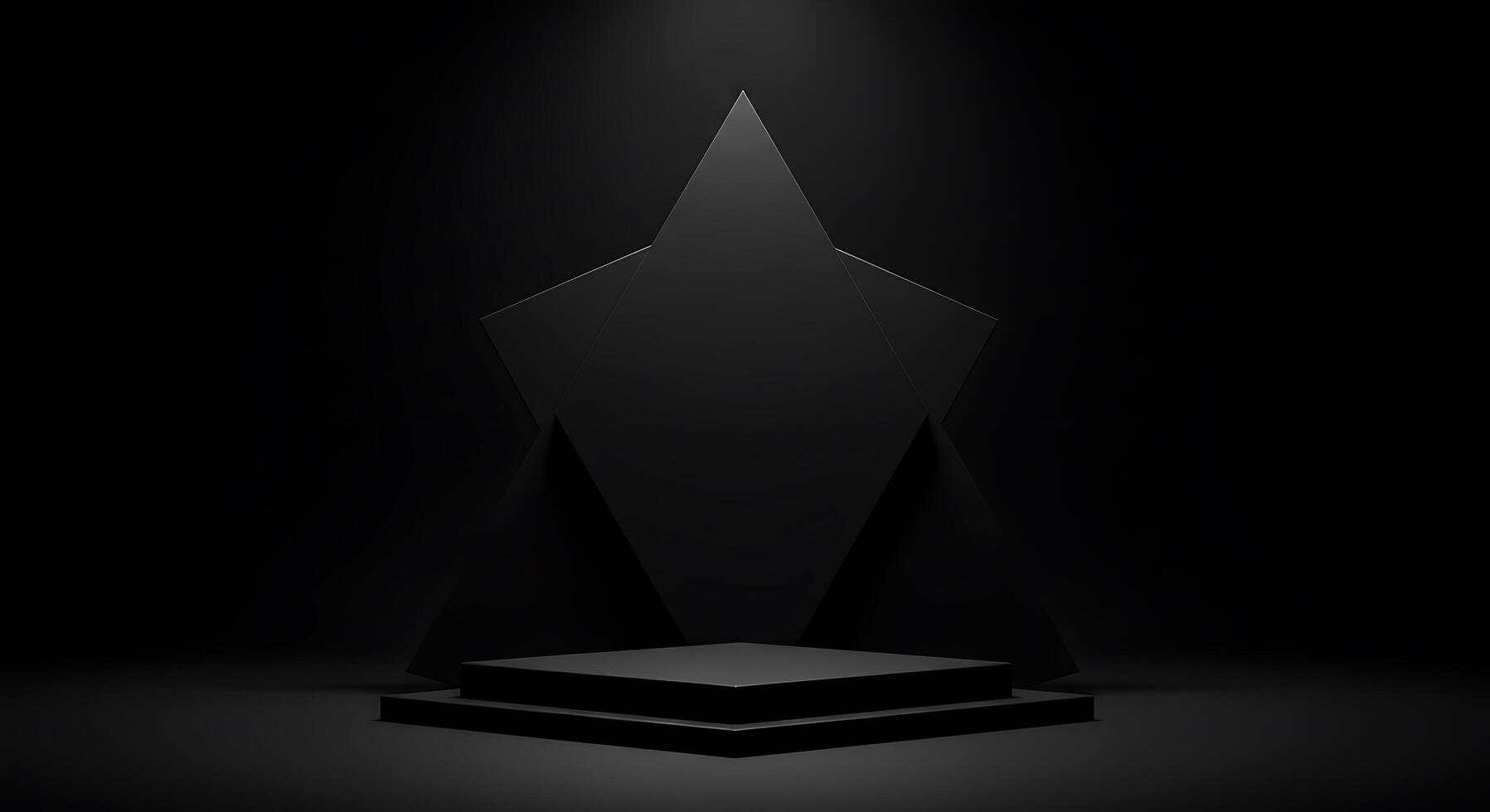 Black podium with a spotlight on it in a dark room photo