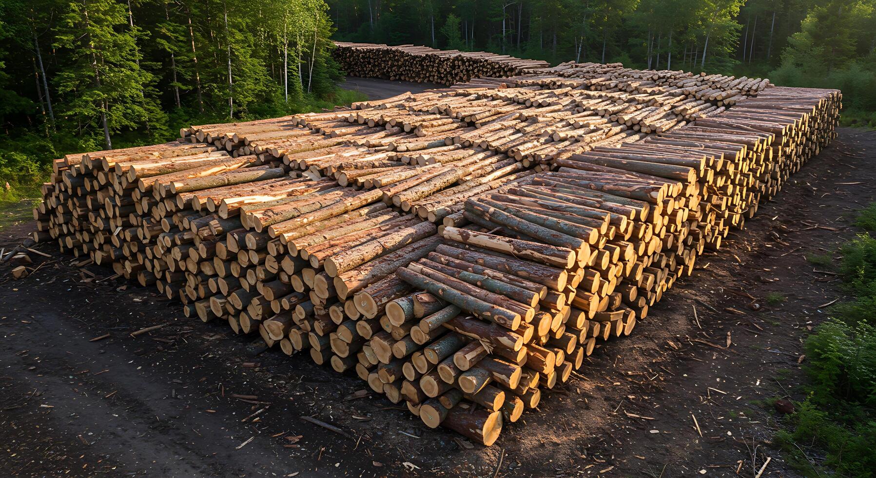 A pile of logs is sitting on the ground photo