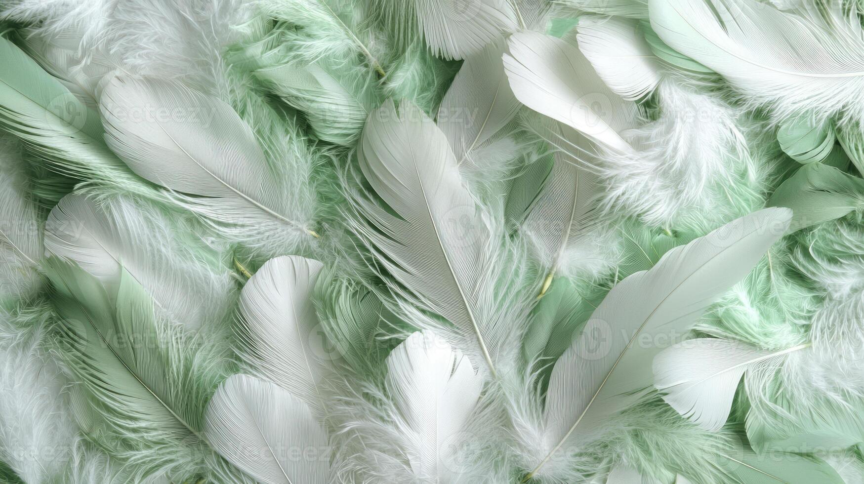White and green feathers on a green background photo