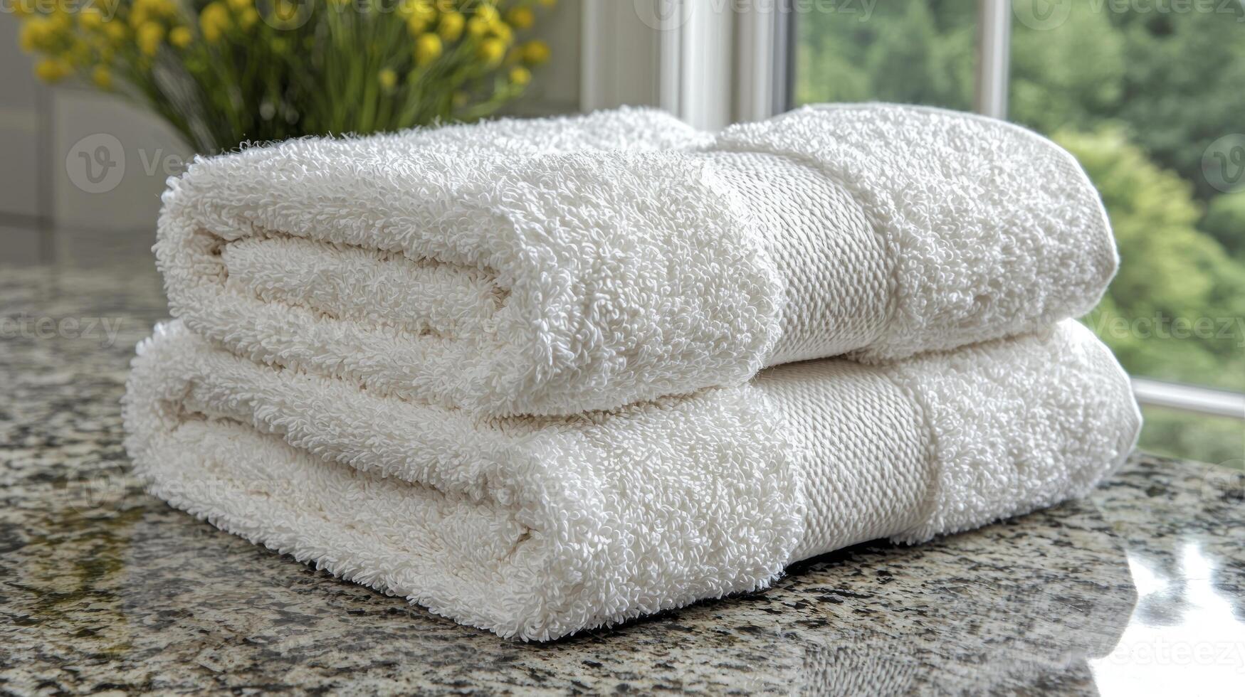 Two white towels stacked on top of each other photo