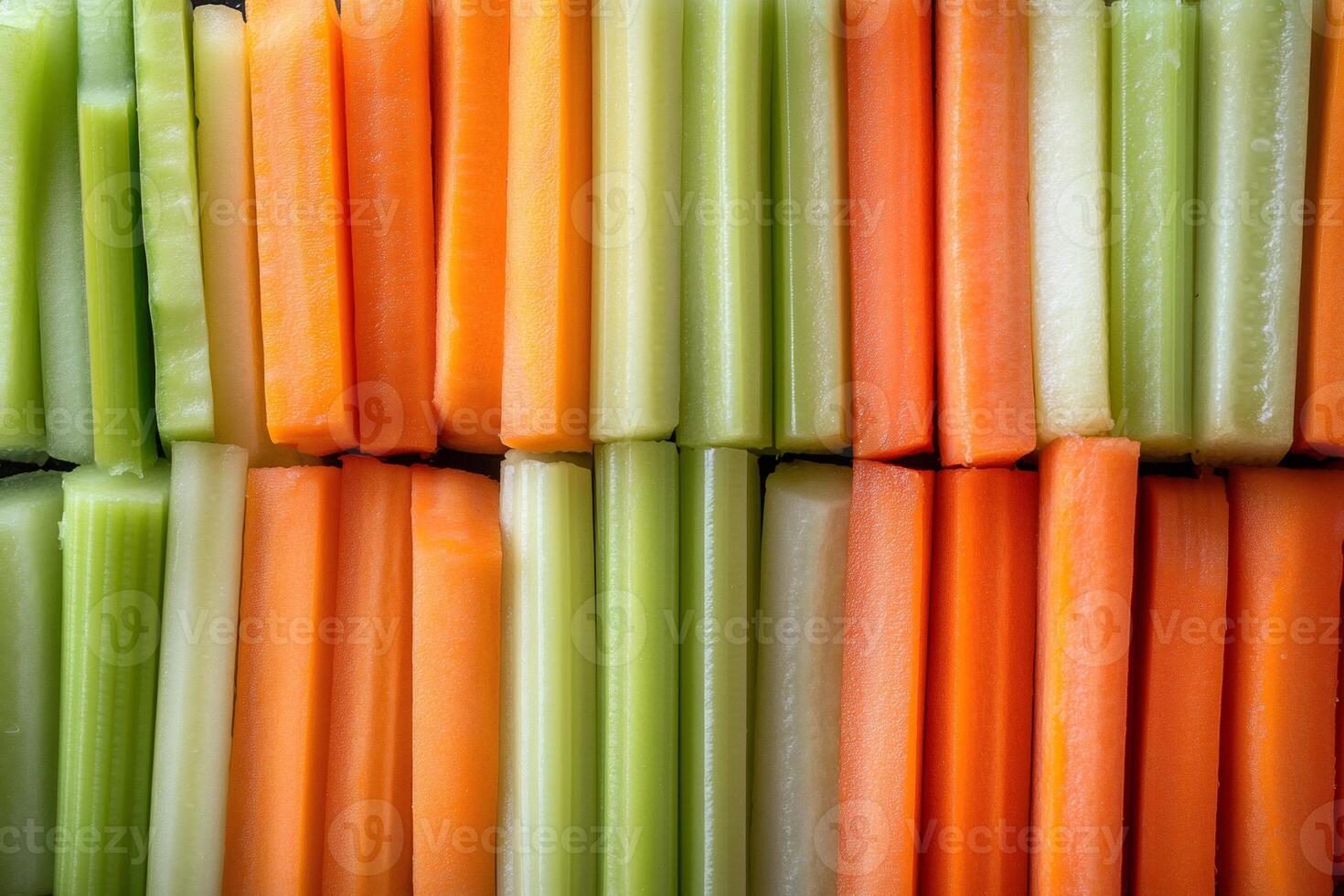 Freshly cut carrot and celery sticks forming a colorful and healthy pattern photo