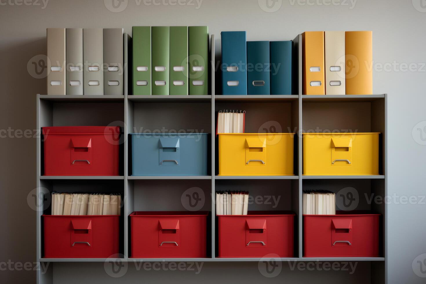 Colorful shelf showing filing and organization in modern office photo
