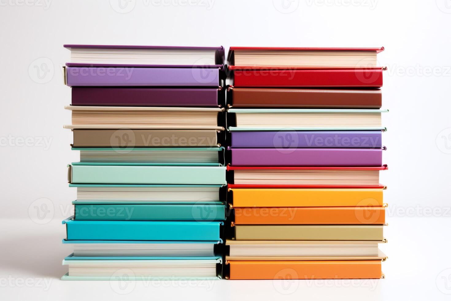 Two stacks of colorful books forming a gradient pattern photo