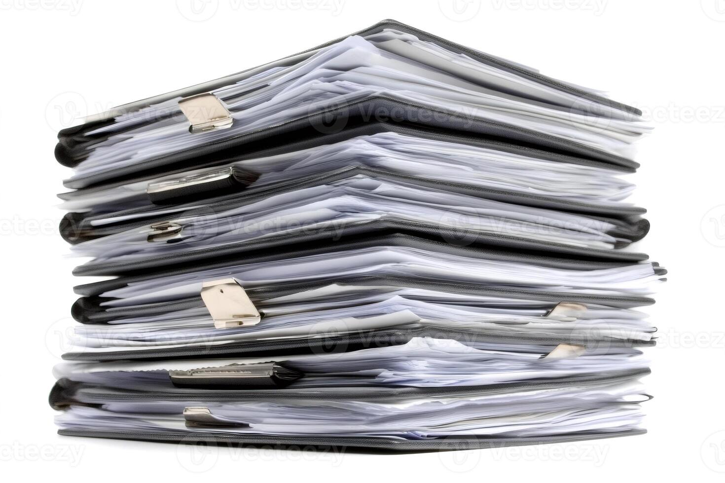 Stack of overflowing folders creating a large pile of paperwork photo