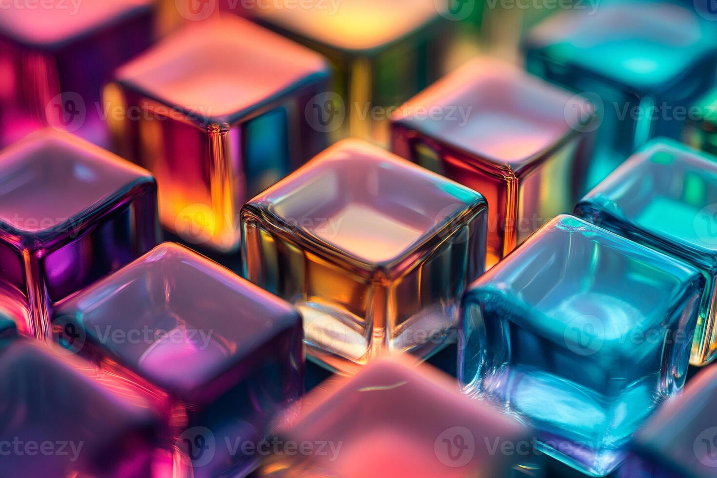 Abstract colorful background made of shiny glass cubes reflecting light photo