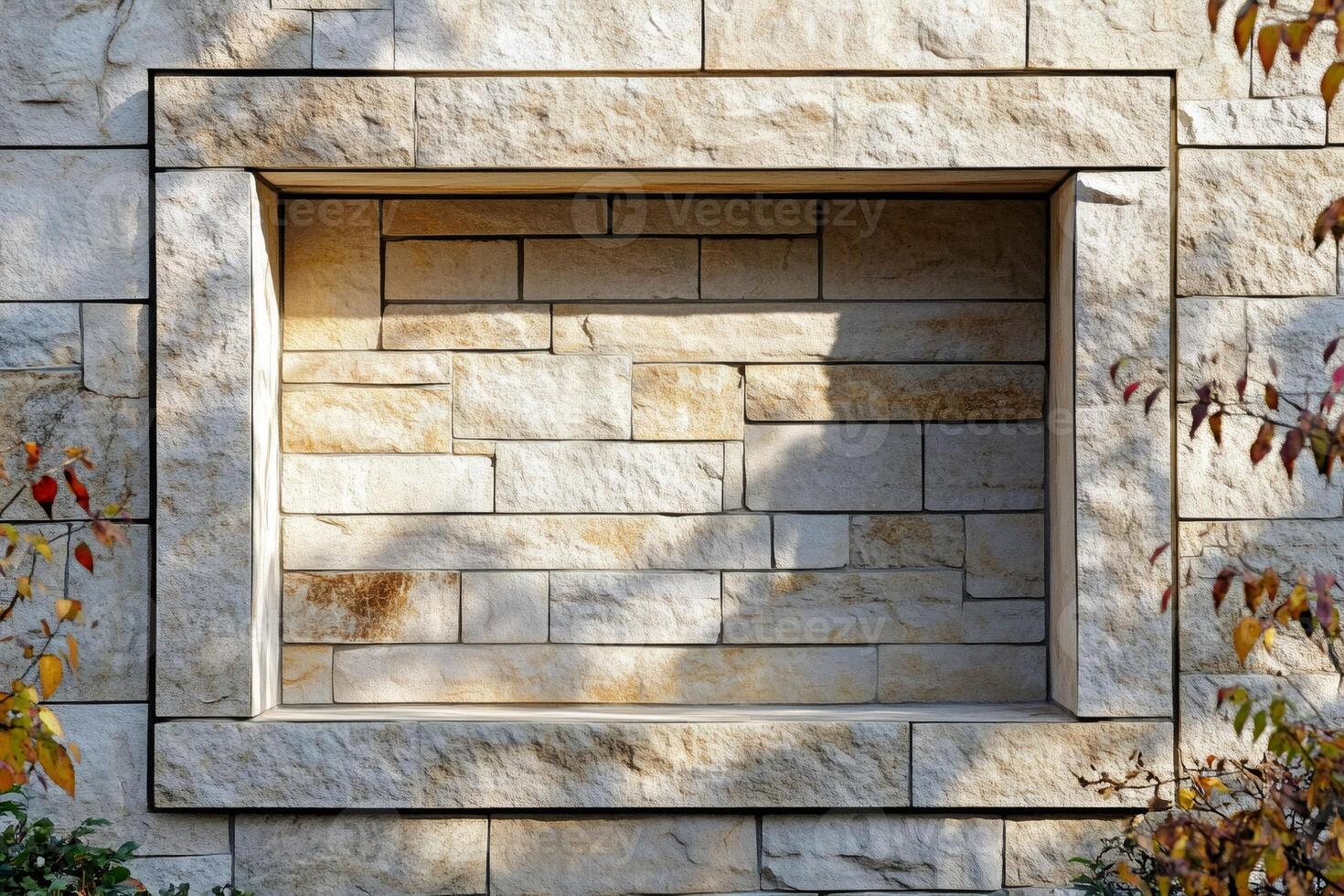 Stone wall with recessed frame creating visual interest photo