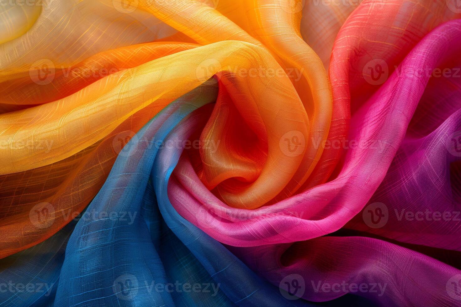 Colorful silk fabric flowing in the wind, creating abstract shapes photo