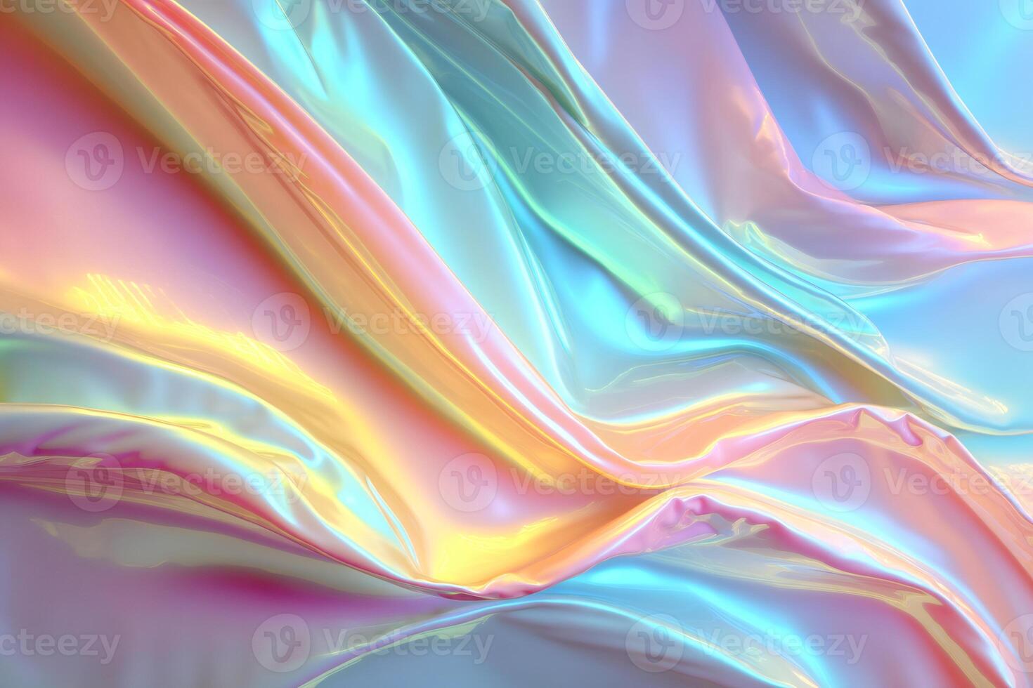 Iridescent holographic pastel rainbow fabric flowing and reflecting light photo