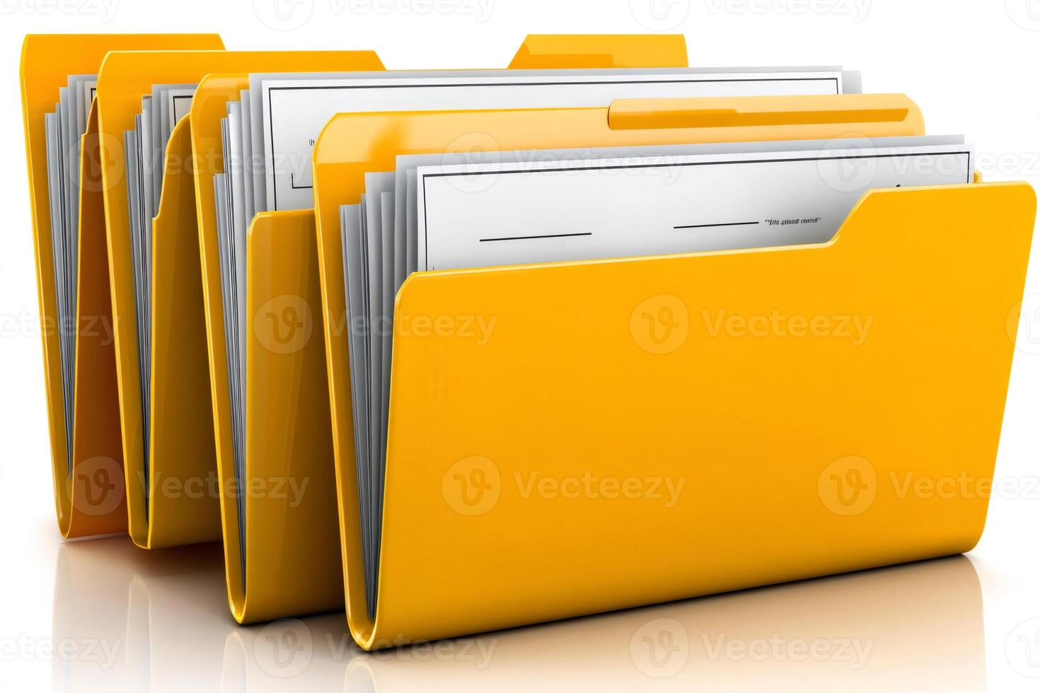 Set of yellow folders containing documents symbolizing organized information storage photo