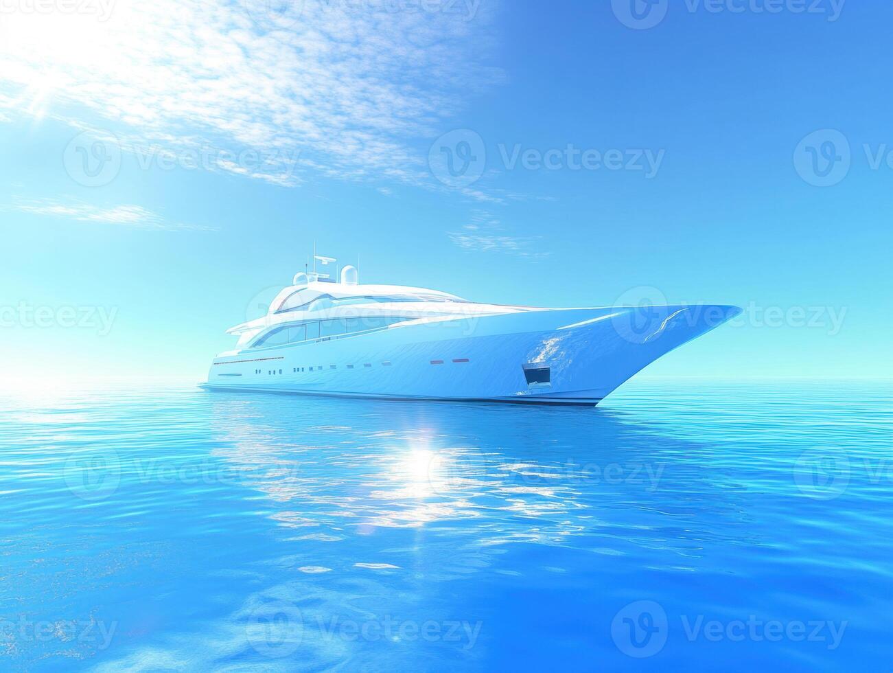 Luxury yacht cruising in clear turquoise waters under blue sky photo