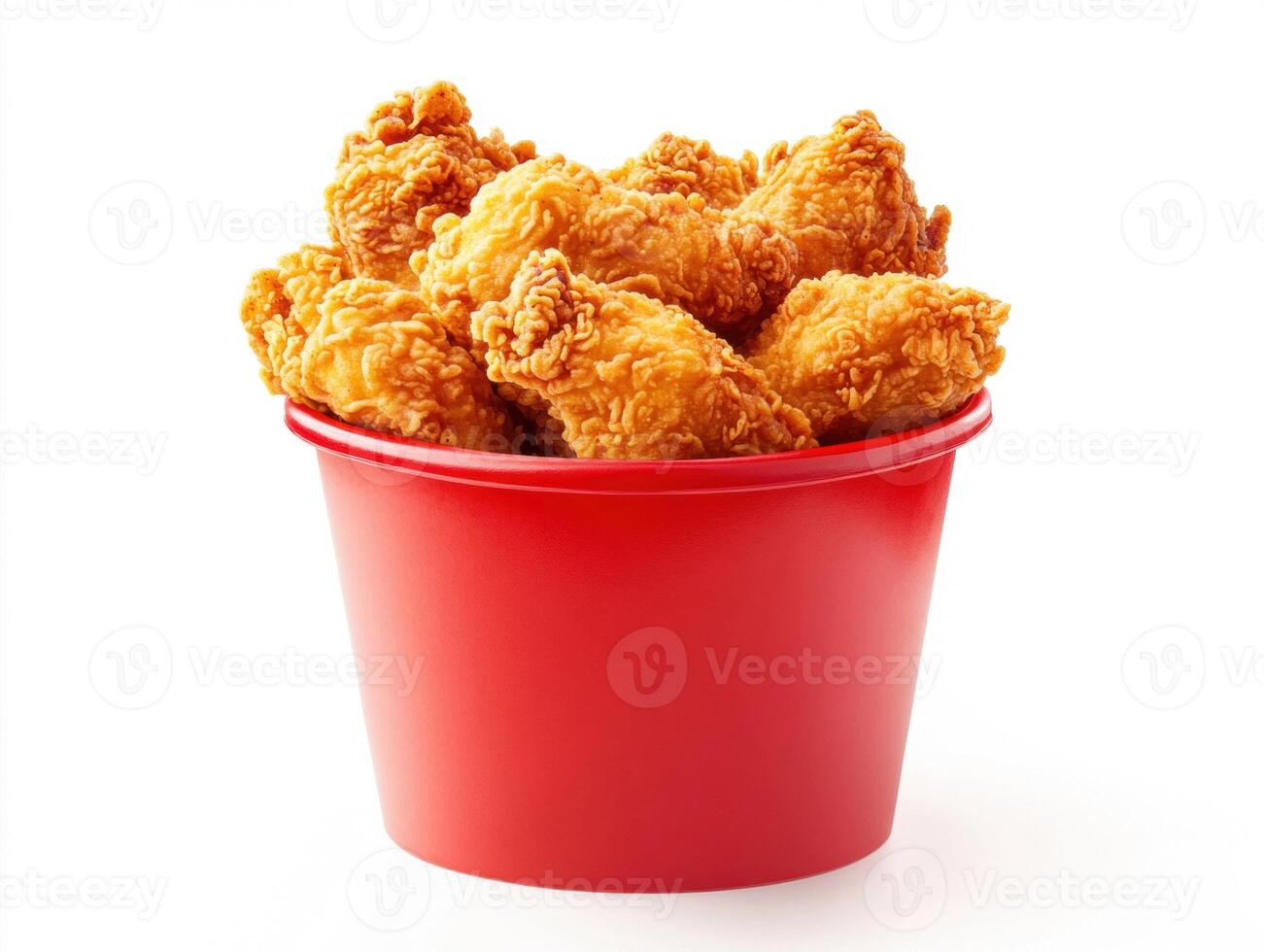 Crispy fried chicken served in a red bucket photo