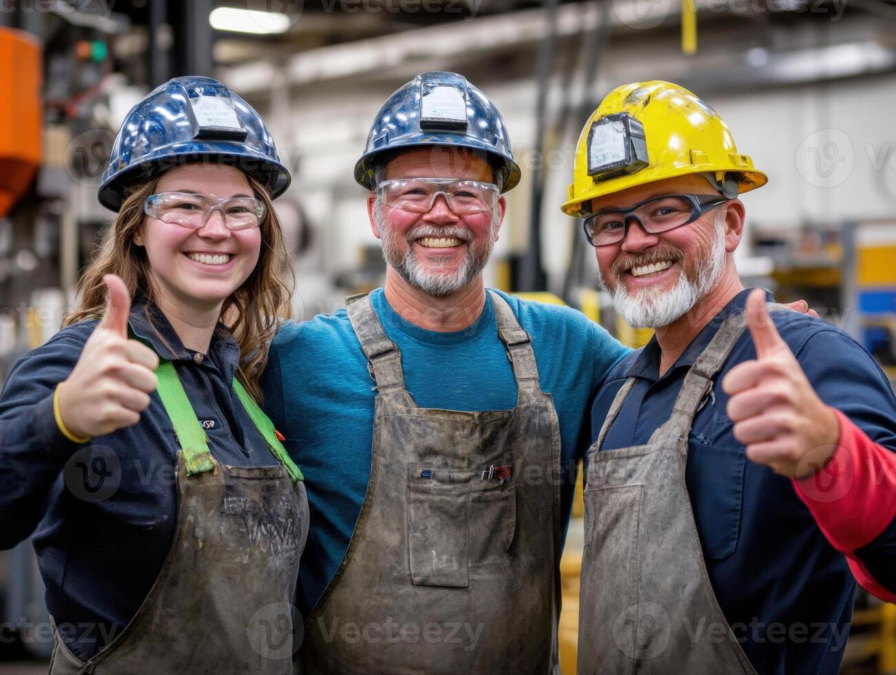 Workers celebrate success in a manufacturing facility together photo