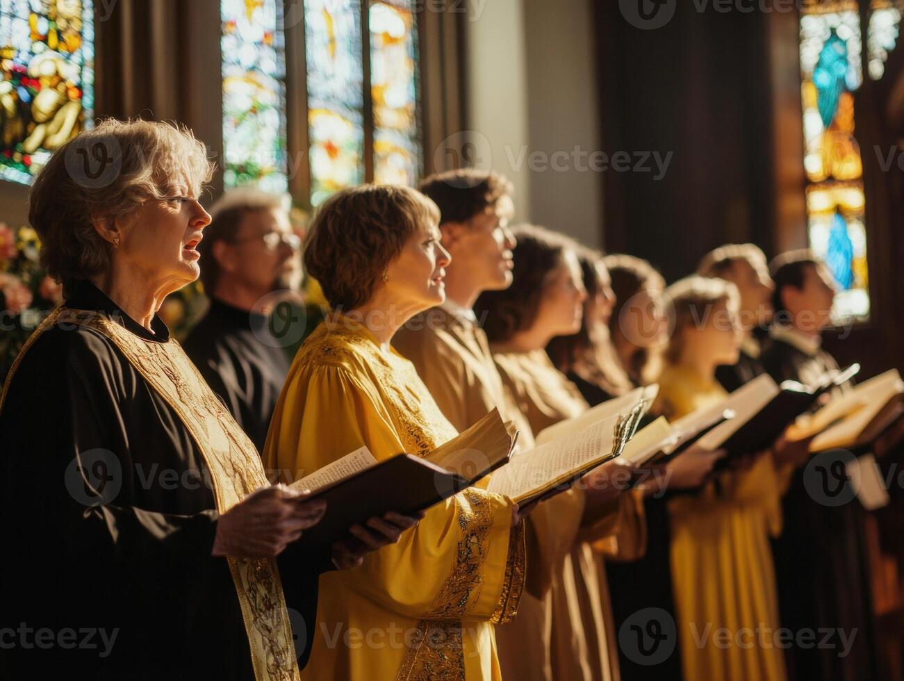 Choir performing during a religious service in a beautiful church photo