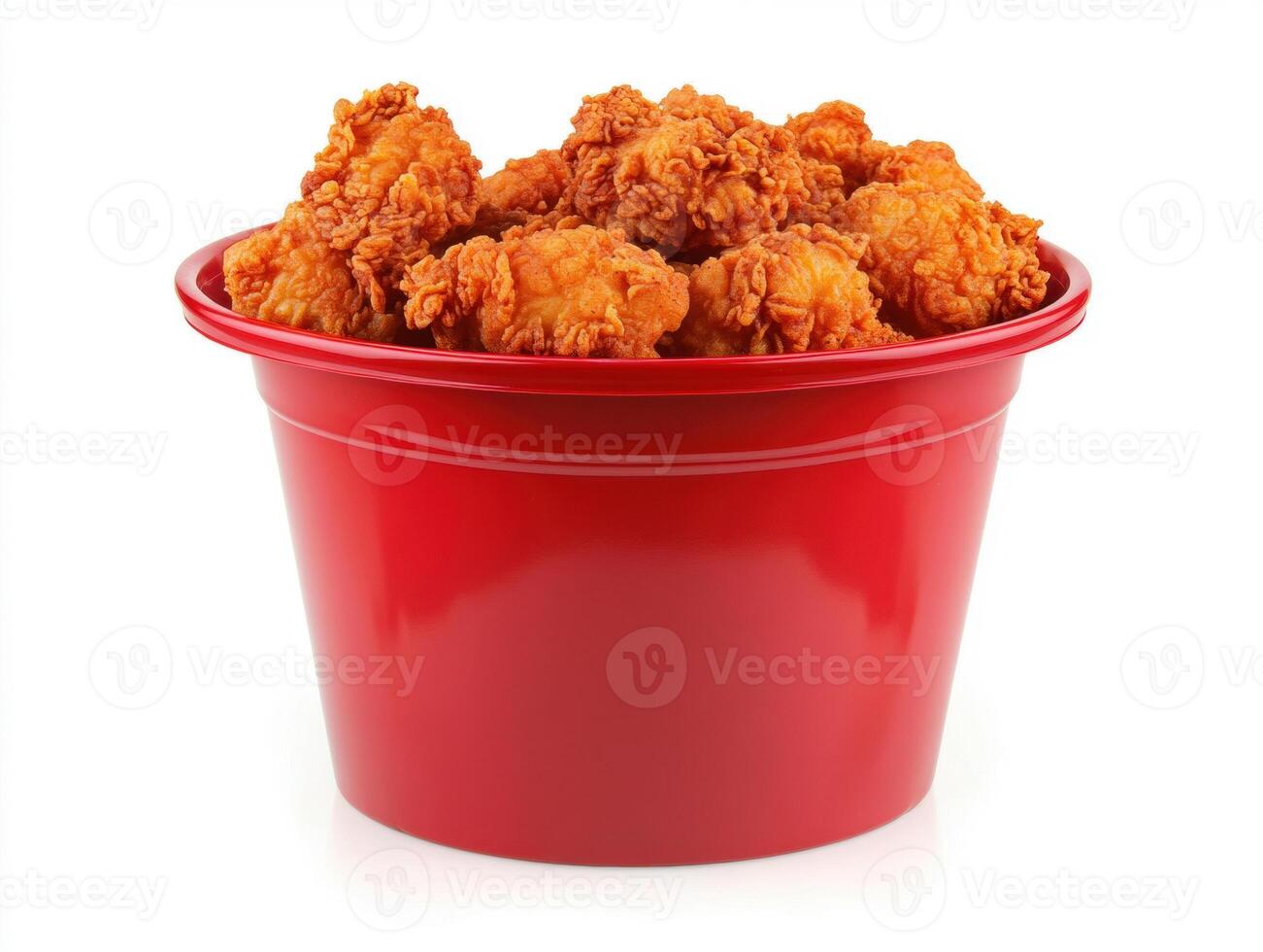 Crispy fried chicken served in a red bucket for family gatherings photo