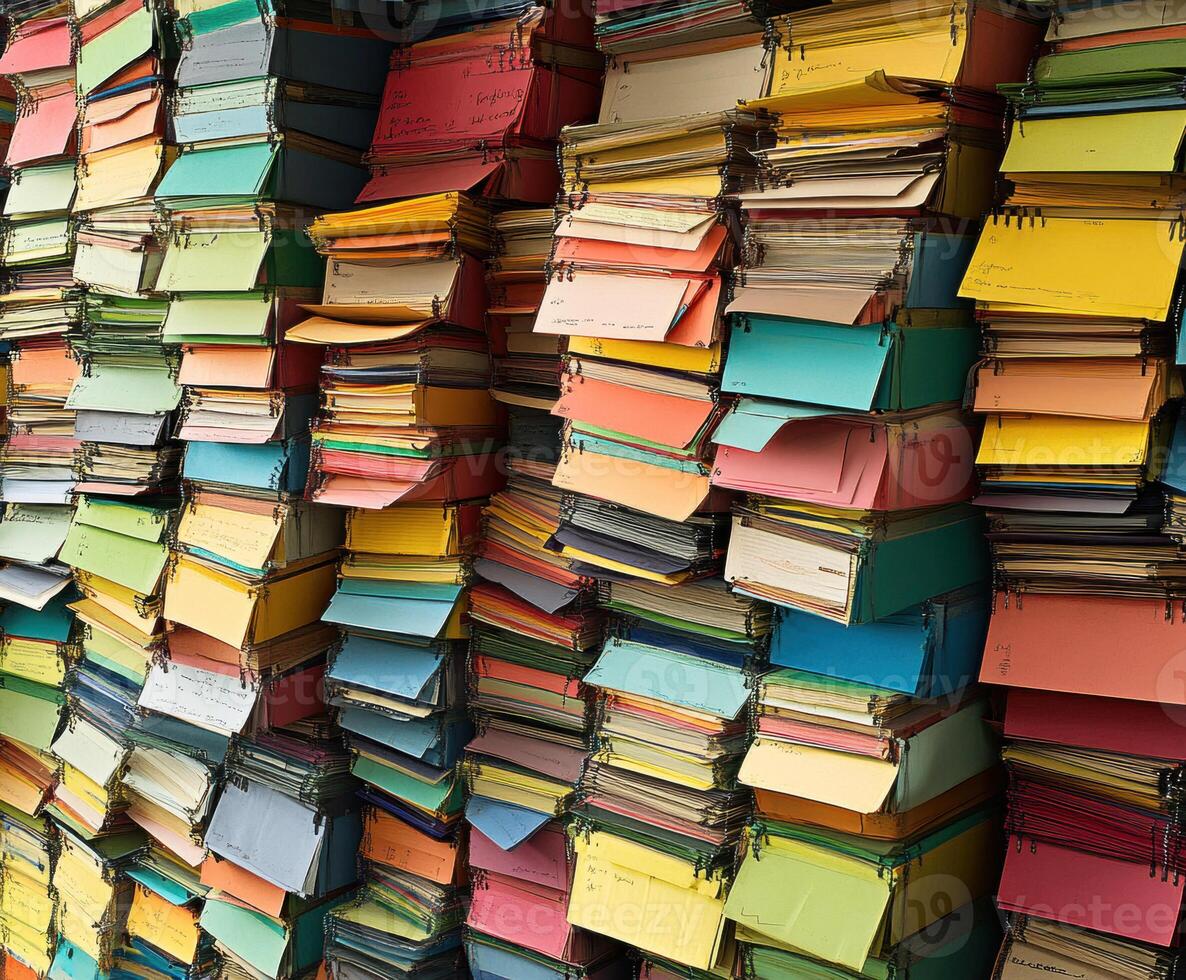 Colorful index cards in a busy workspace spark creativity photo