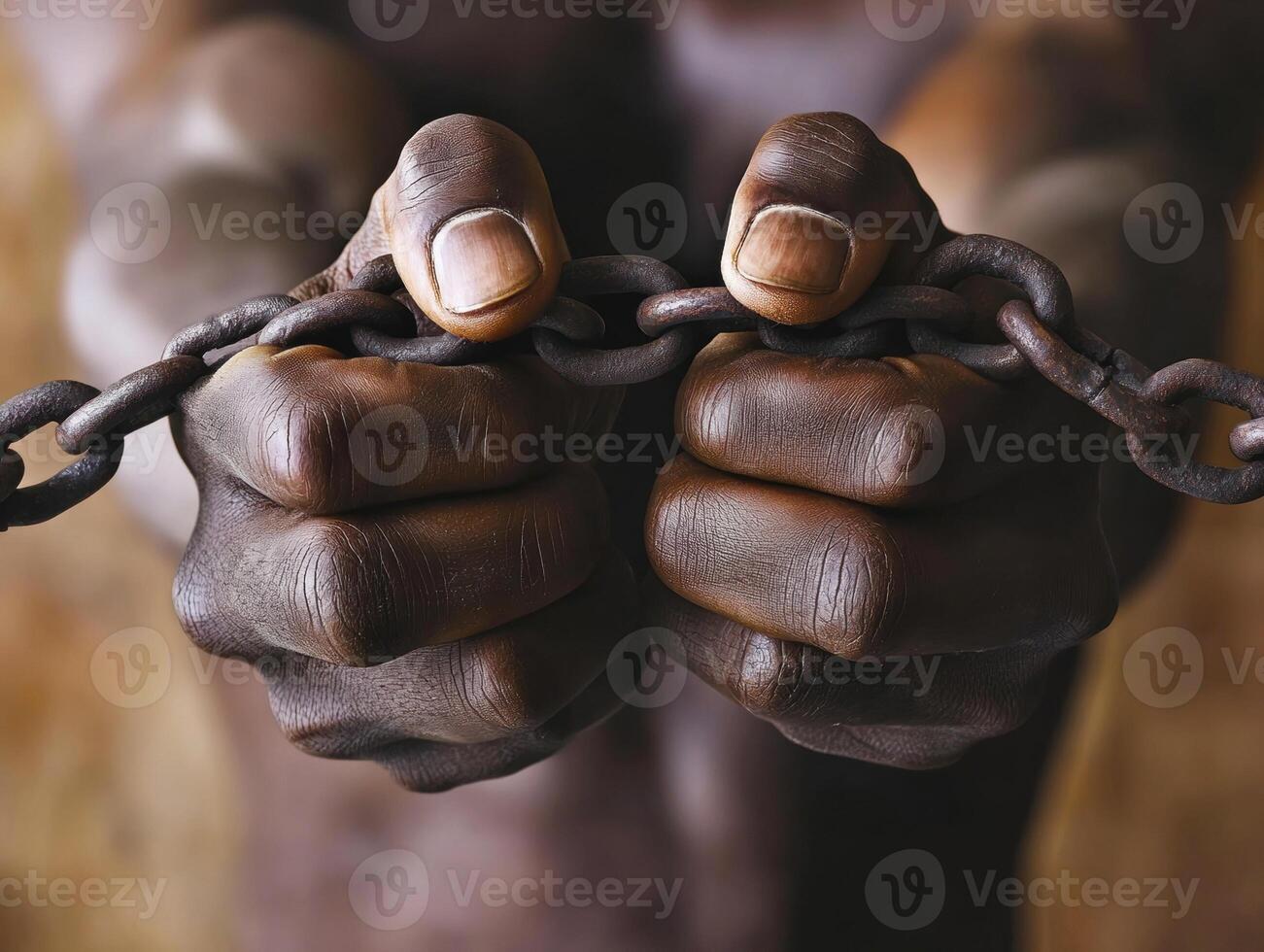 Hands gripping heavy chains in a display of oppression and struggle photo