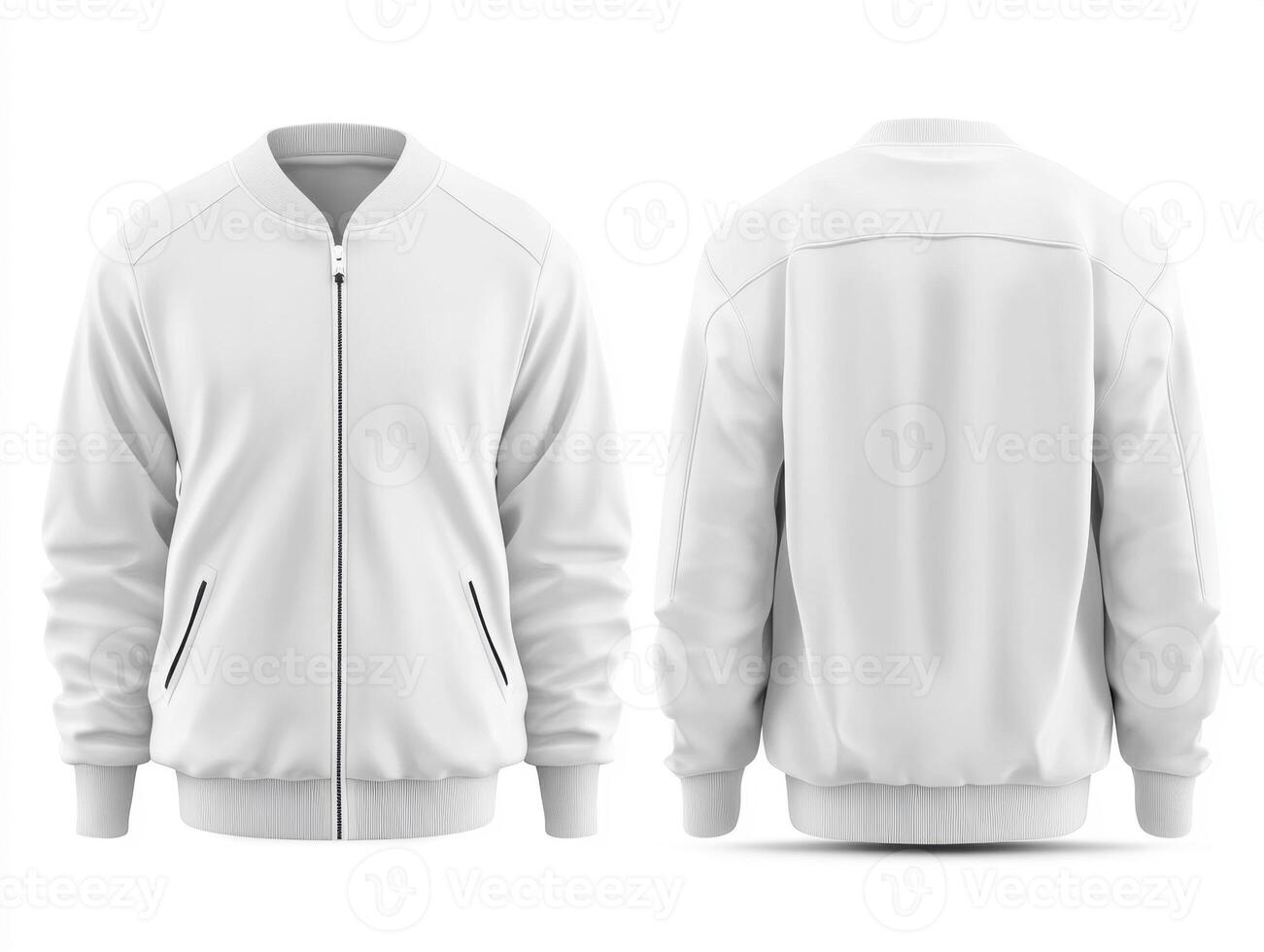 Stylish white bomber jacket displayed from front and back views photo