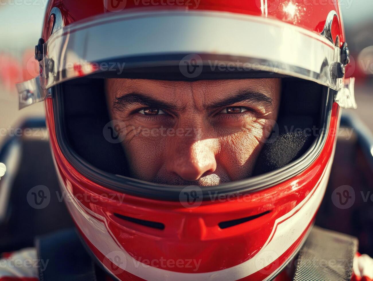 Close-up of a racing driver preparing for a high-speed race photo