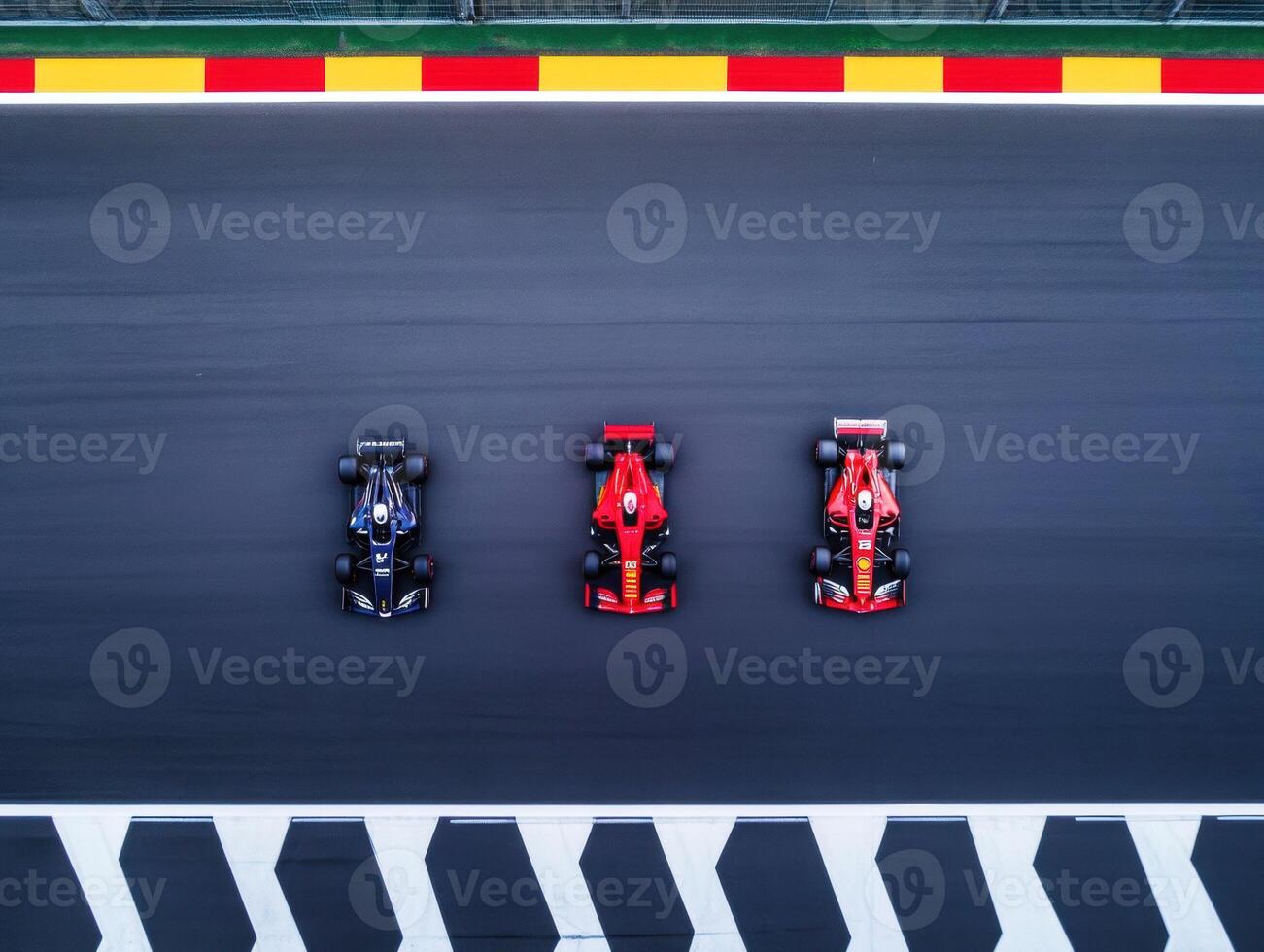 Race cars in action on a slick racing track during a competitive event photo