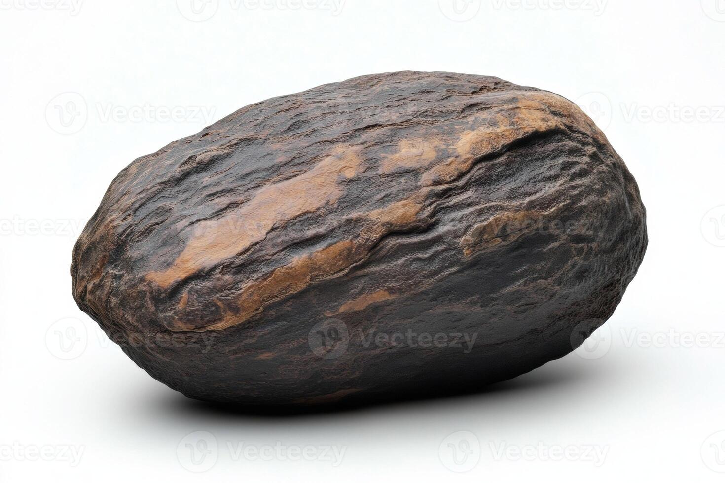 Large textured stone resembling a cacao pod on white background photo