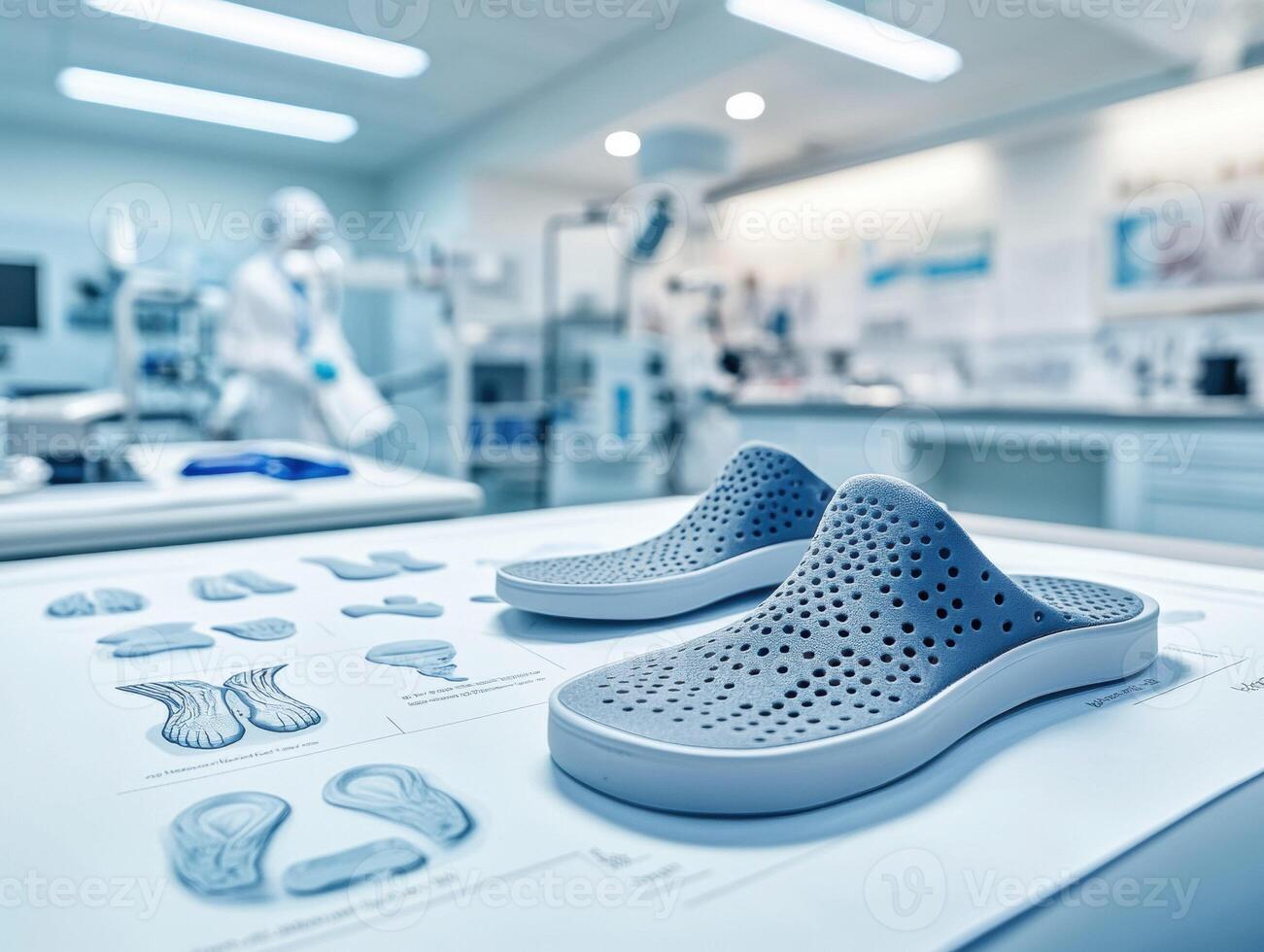 Innovative shoe designs showcased in a modern laboratory setting photo
