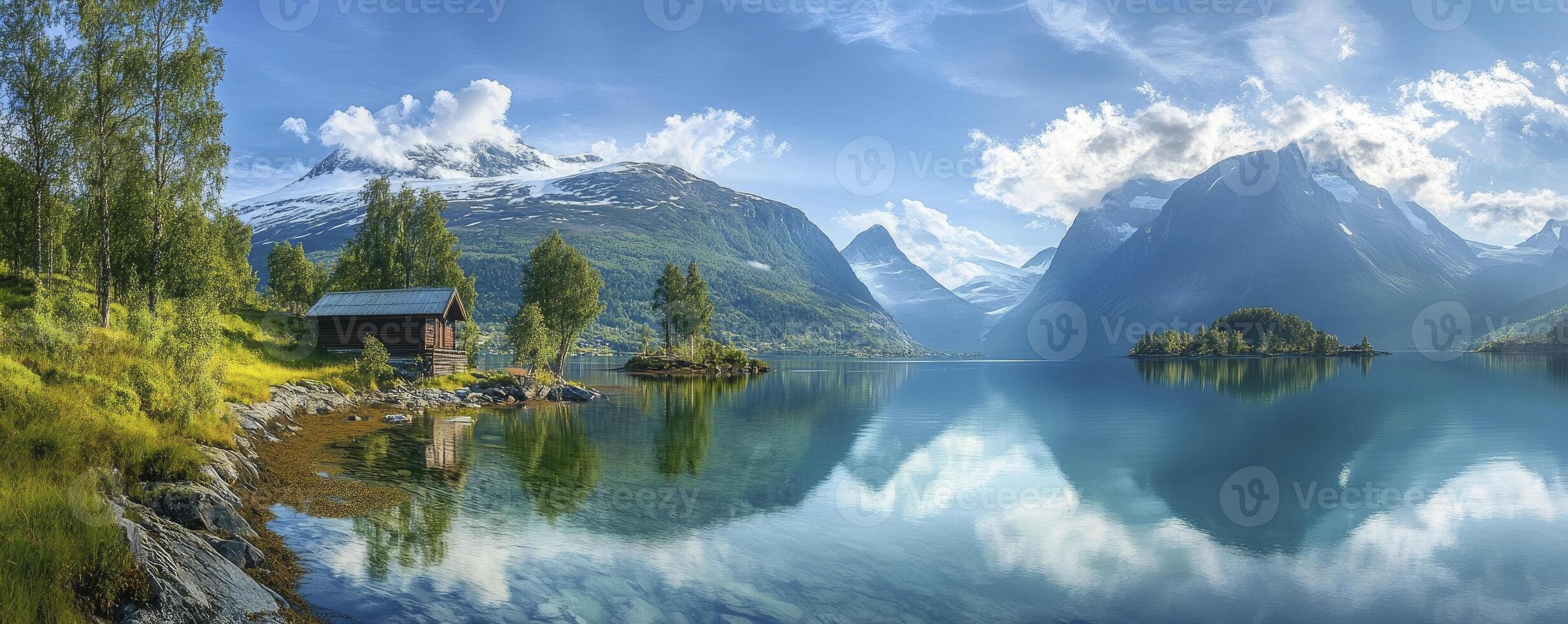 A beautiful lake and mountain scenery in norway photo