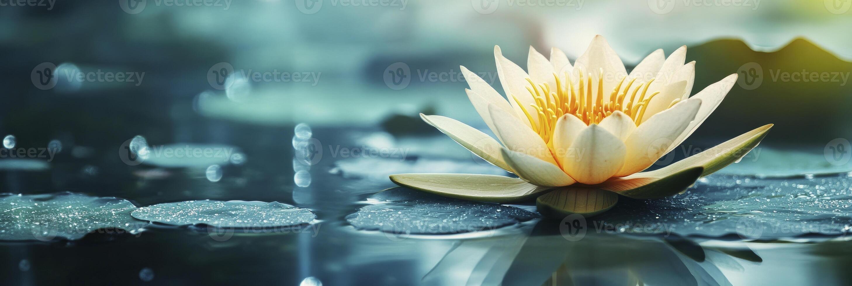 A single lotus flower is floating in the water photo