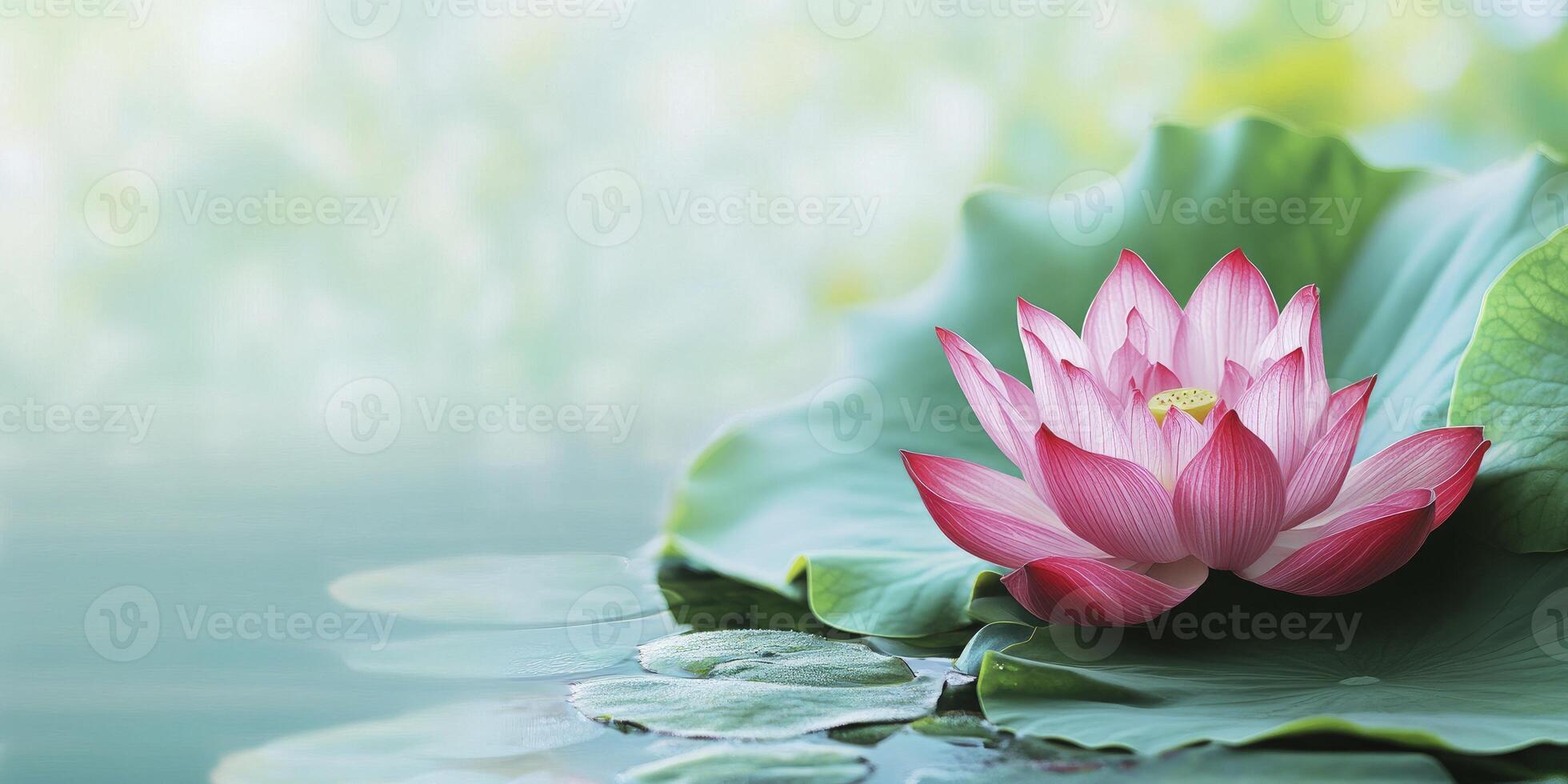 A pink lotus flower is floating in the water photo