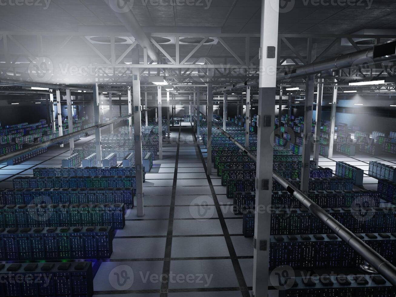 Enterprise infrastructure managing analytics, diagnostics and large data operations. Data center rackmounts preserving sensitive datasets for machine learning inference, 3D rendering photo