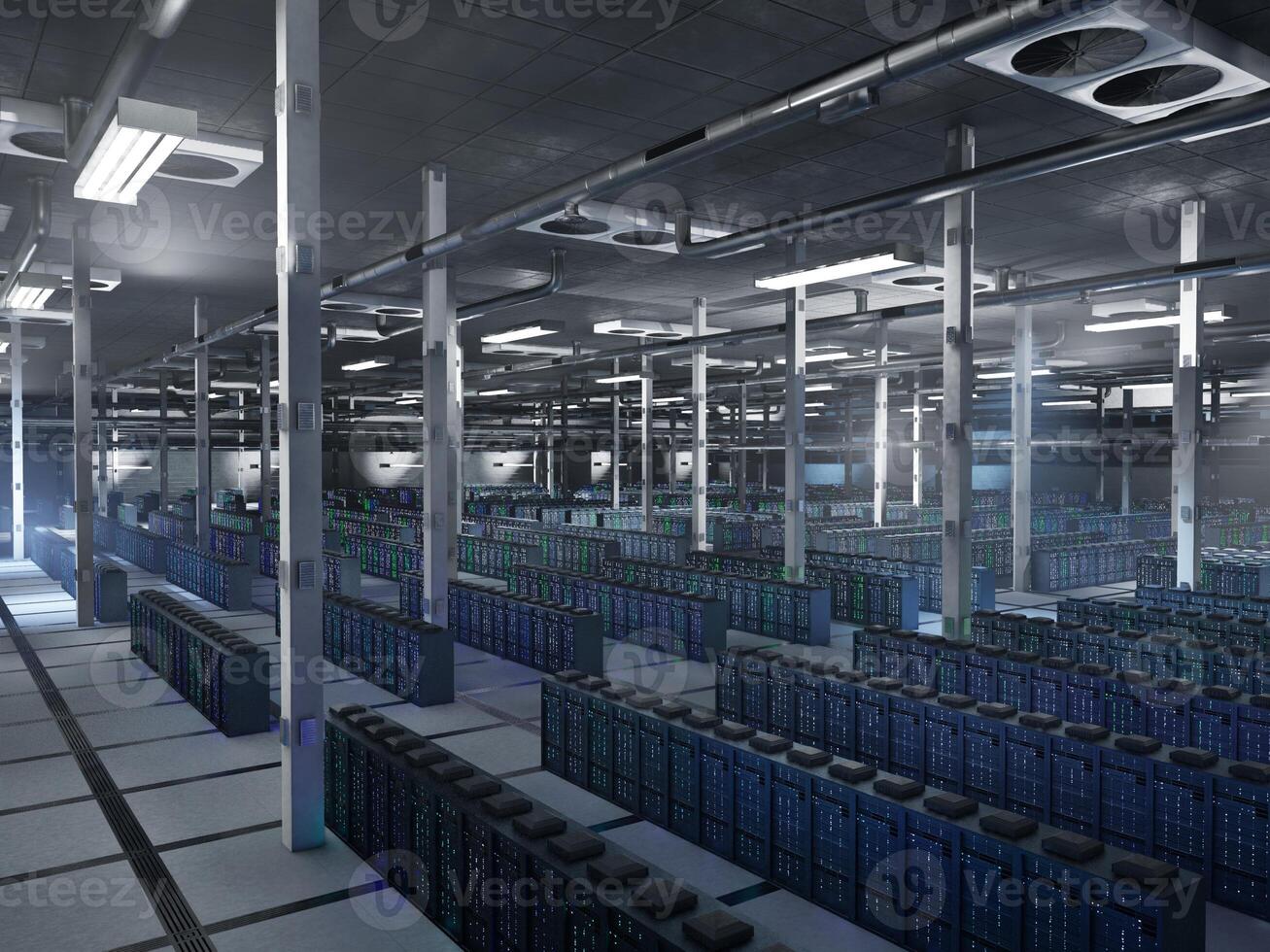 Rackmount hardware operating blockchain workloads, crypto models and token processing. Data center infrastructure units managing high efficiency computing tasks, 3D rendering photo