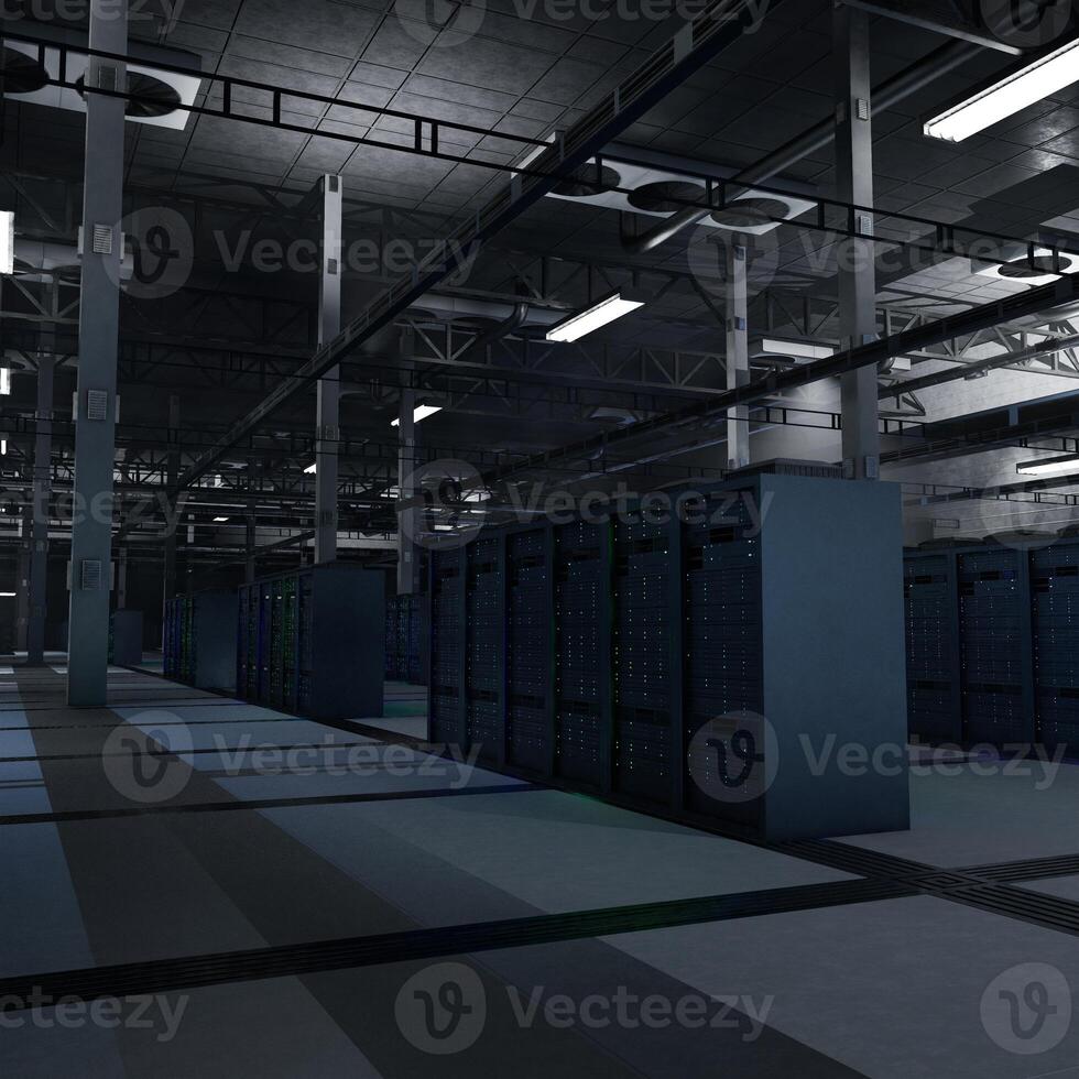 High tech server infrastructure powering artificial intelligence workflows, algorithm training and data inference tasks. Supercomputers supporting neural networks and analytics workloads, 3D render photo