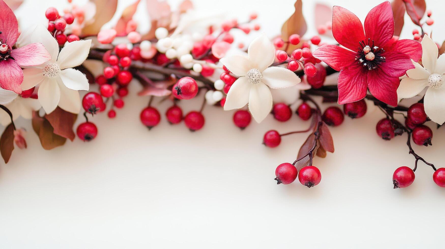 Festive garland of red and white flowers and berries. photo