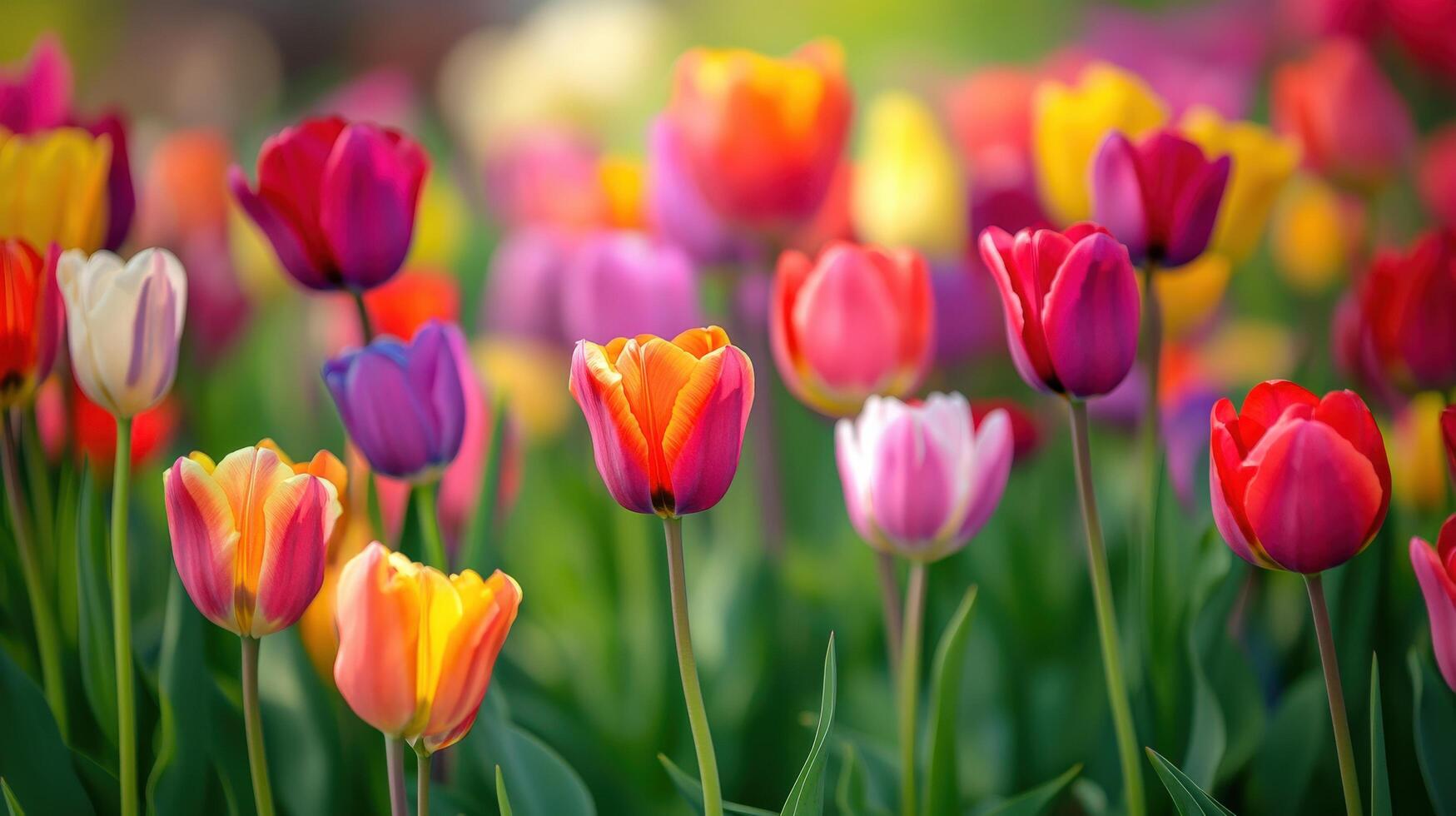 Vibrant display of colorful tulips in a spring garden. photo