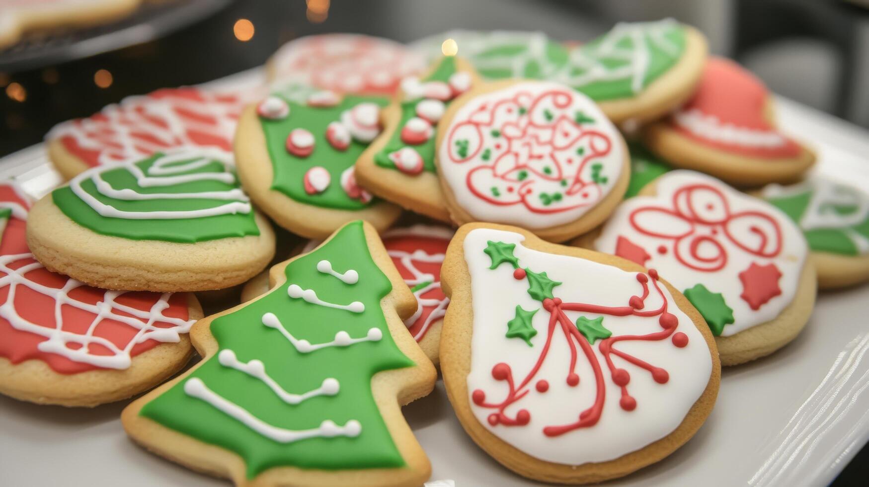 Festive holiday cookies with colorful icing. photo