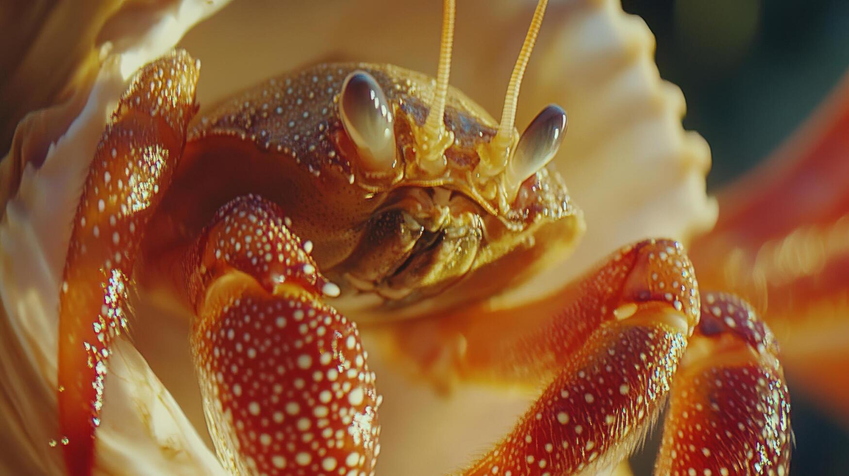 Close-up of a hermit crab within its shell. photo