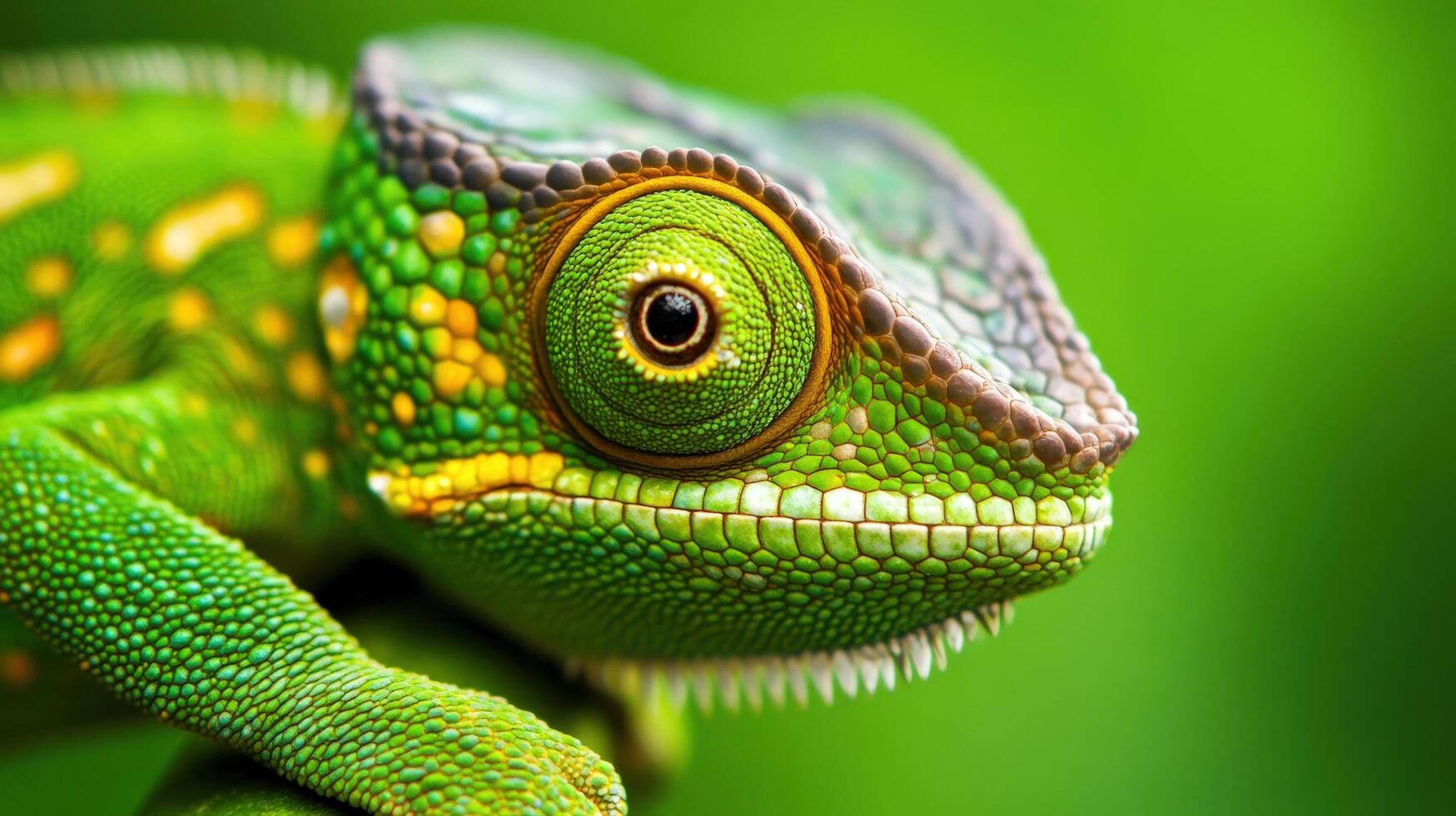 Close-up view of a vibrant chameleon's head. photo