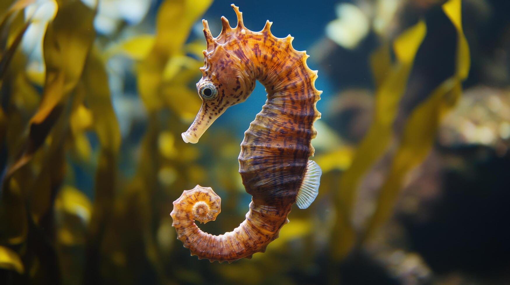 Close-up view of a seahorse in an aquarium setting. photo