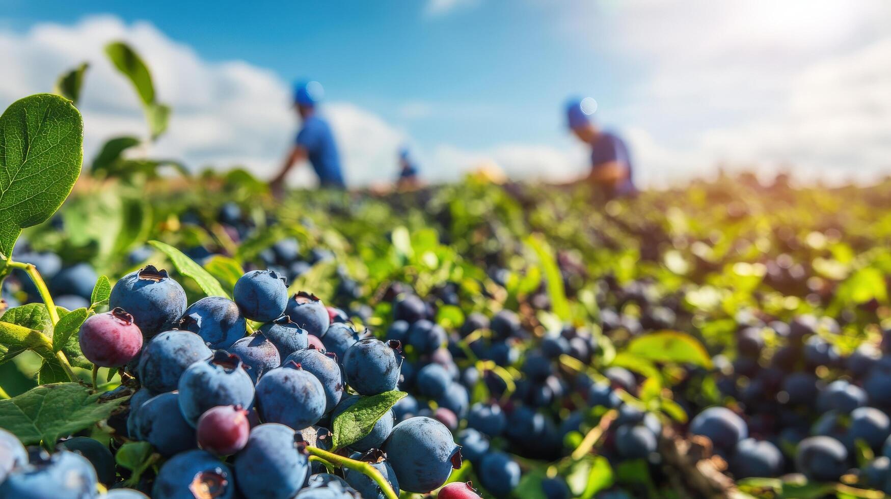 Close-up view of ripe blueberries in a field. photo