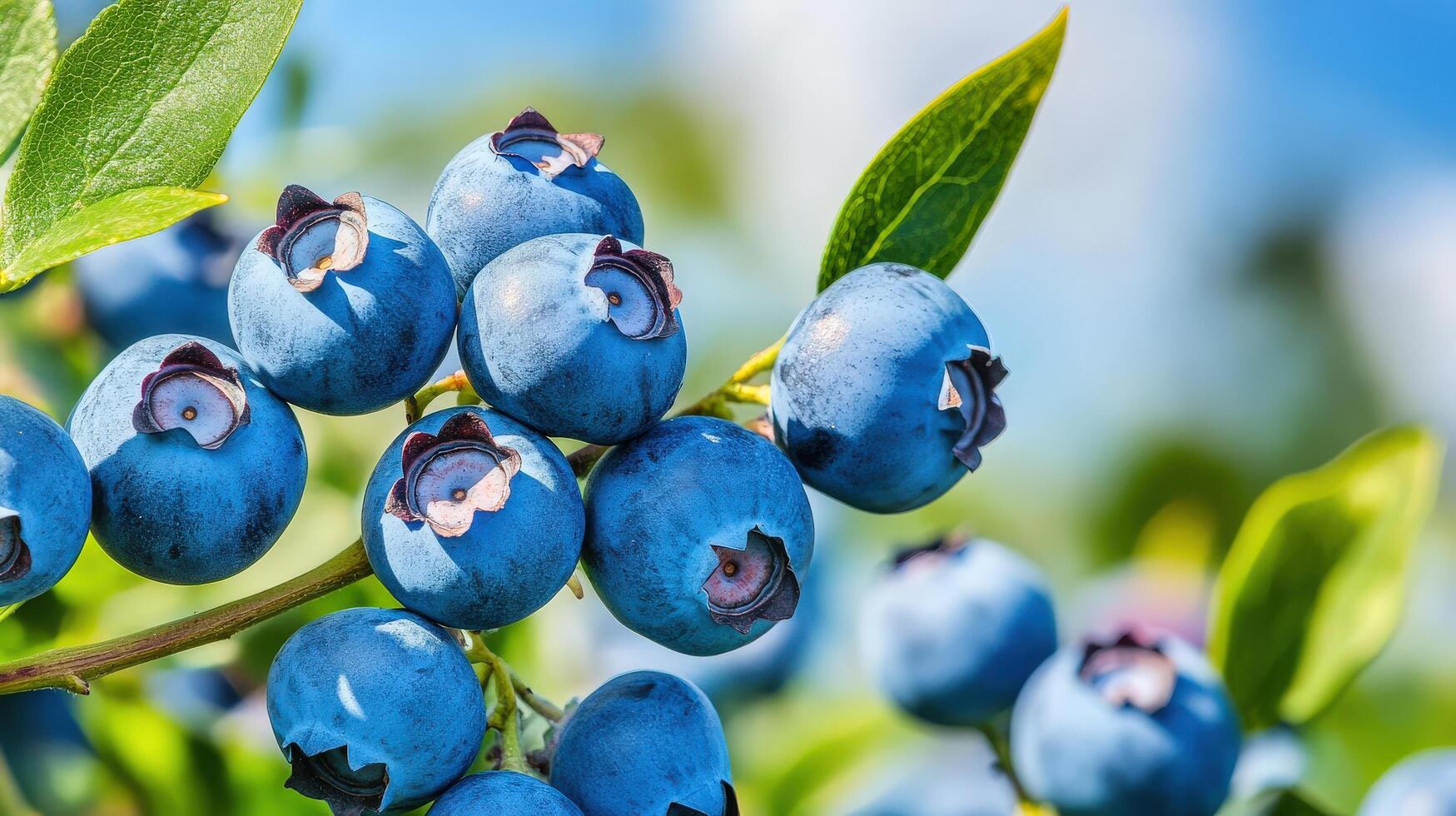 Blueberries are growing on a tree branch photo