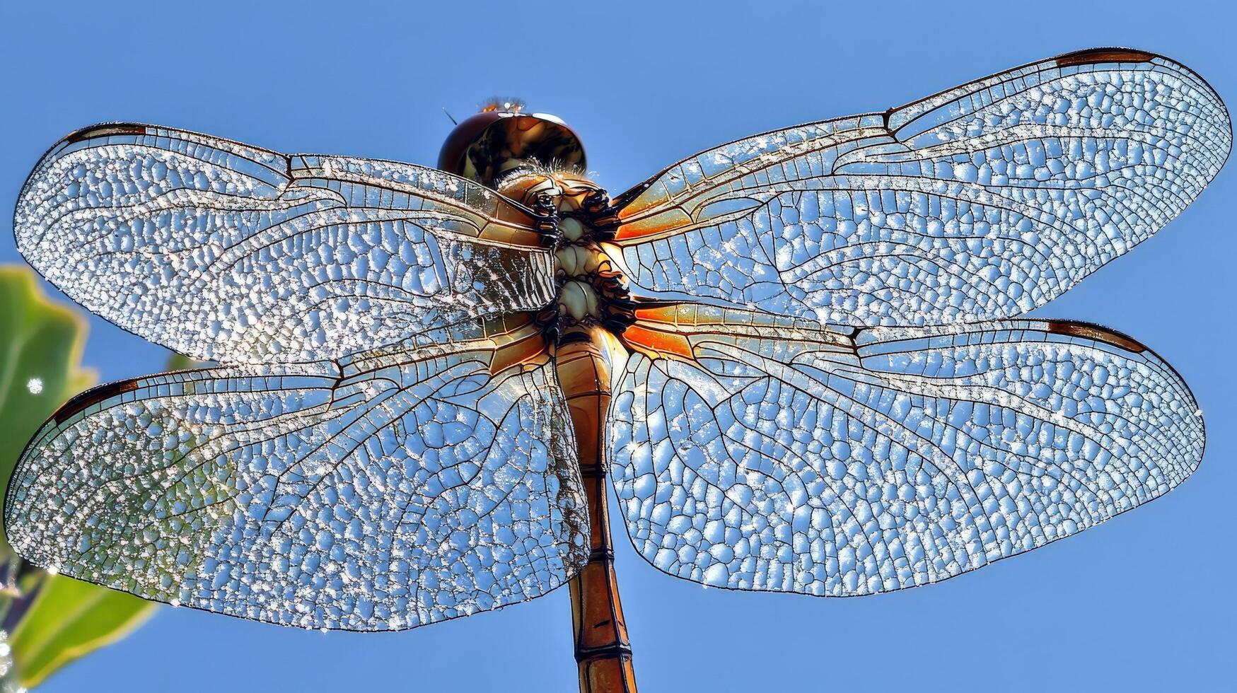 Detailed close-up of a dragonfly's translucent wings. photo