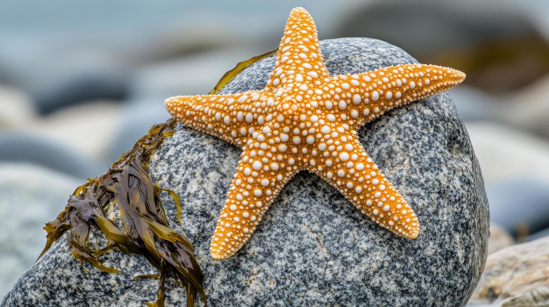 Close-up view of a starfish on a gray stone. photo