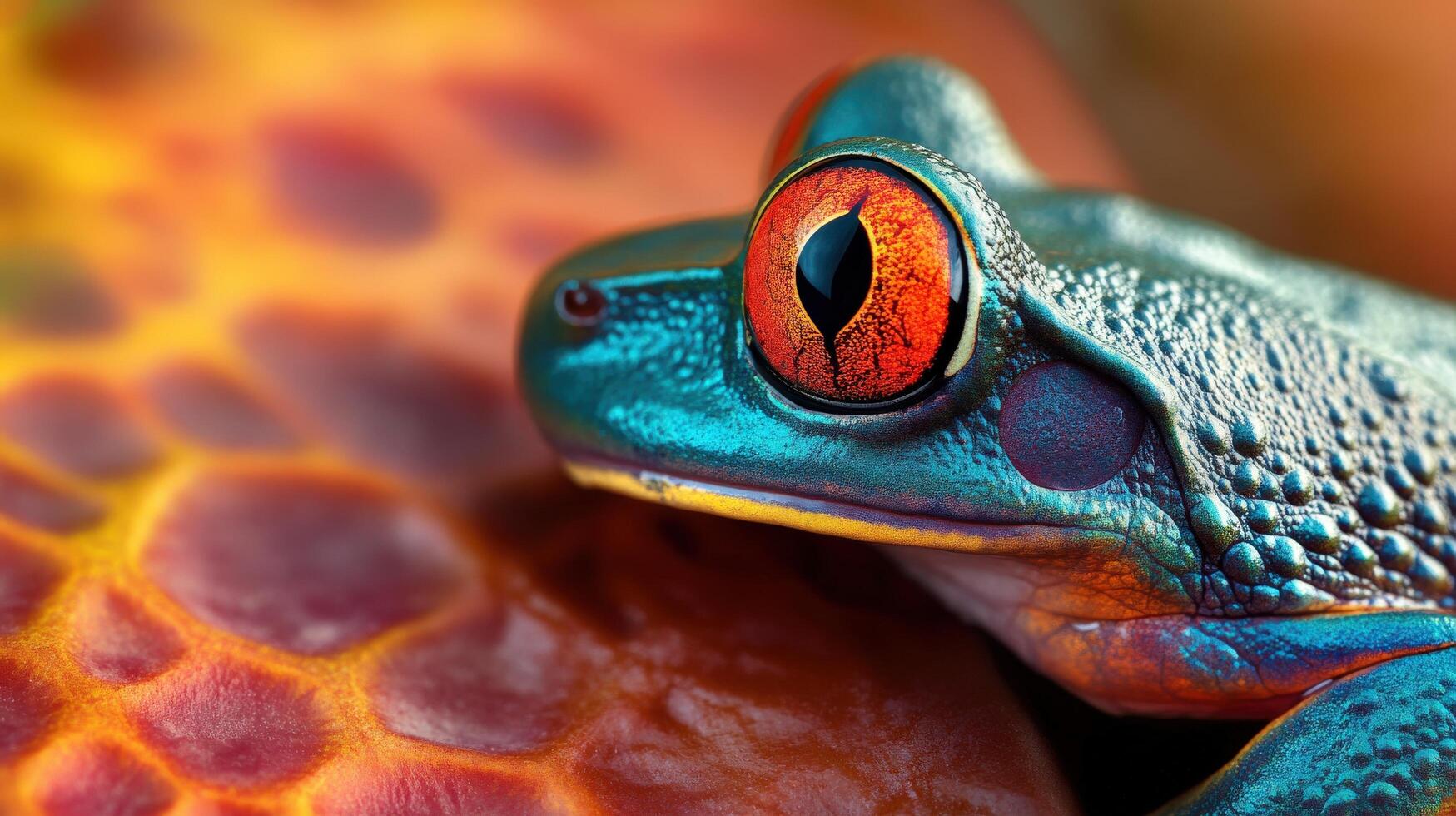 Close-up view of a vibrant, colorful tree frog. photo