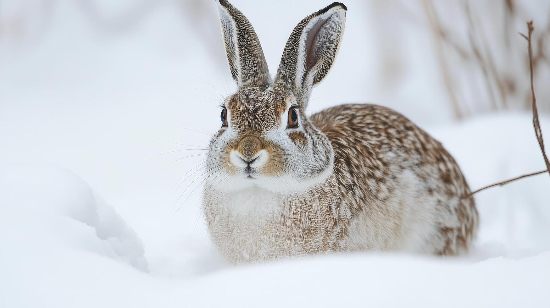 Close-up of a wild rabbit in a snowy landscape. photo