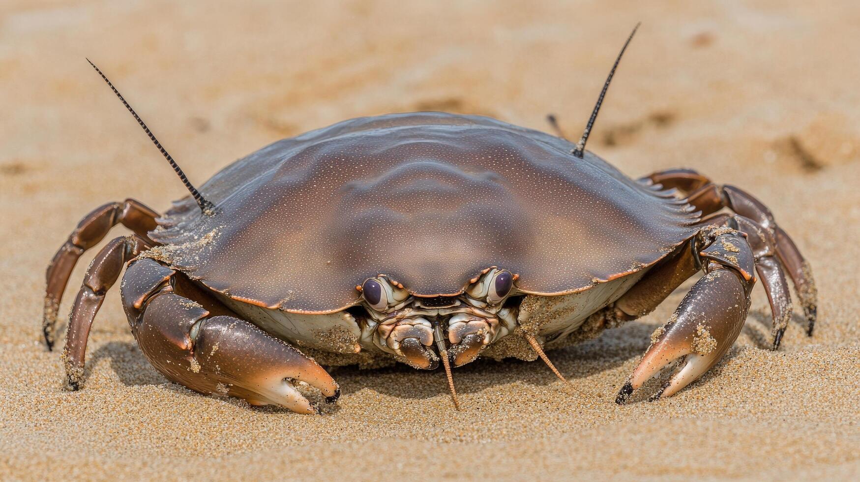 A crab with two legs on a sandy beach photo