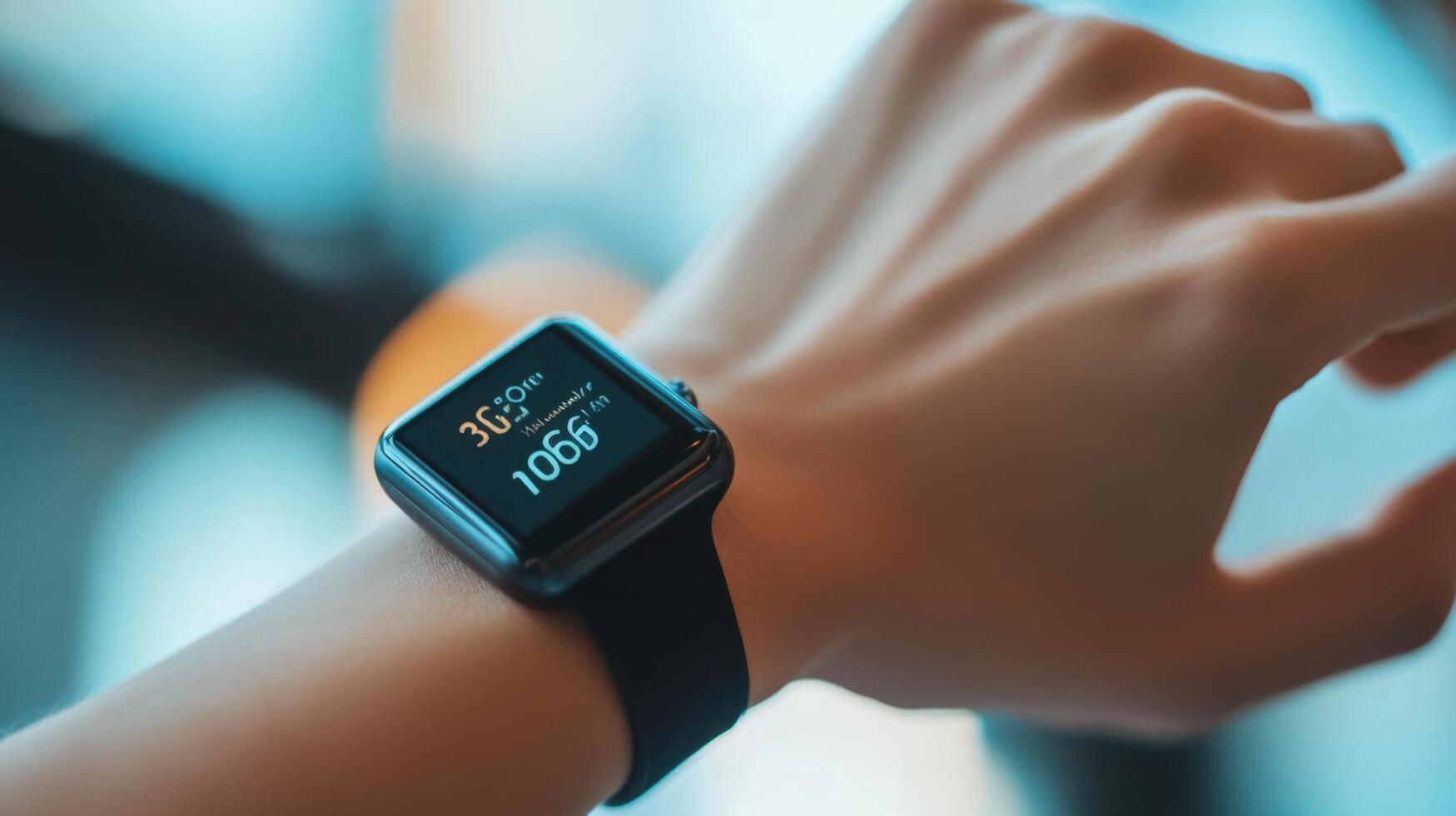 Close-up view of a modern wristwatch on a person's hand. photo