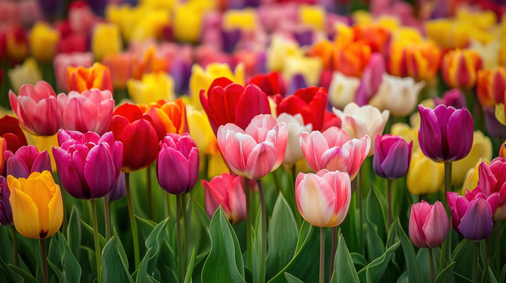 Vibrant colorful tulips in a spring garden. photo