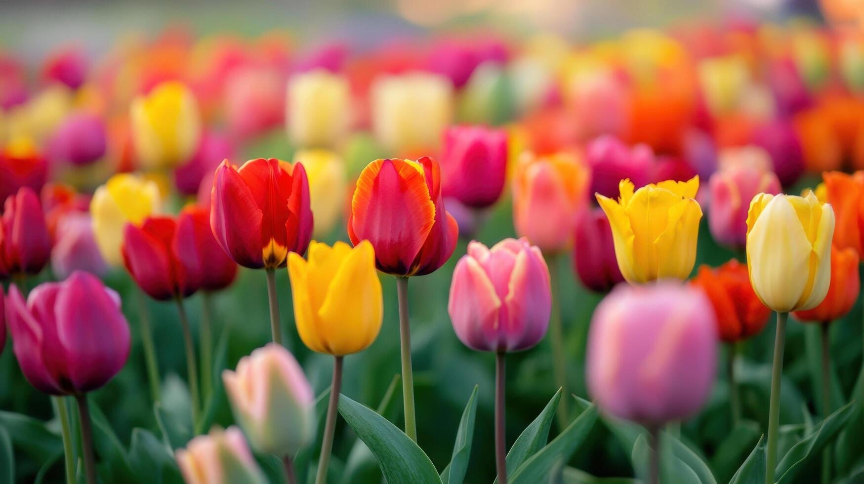 Vibrant colorful tulips fill a spring garden. photo