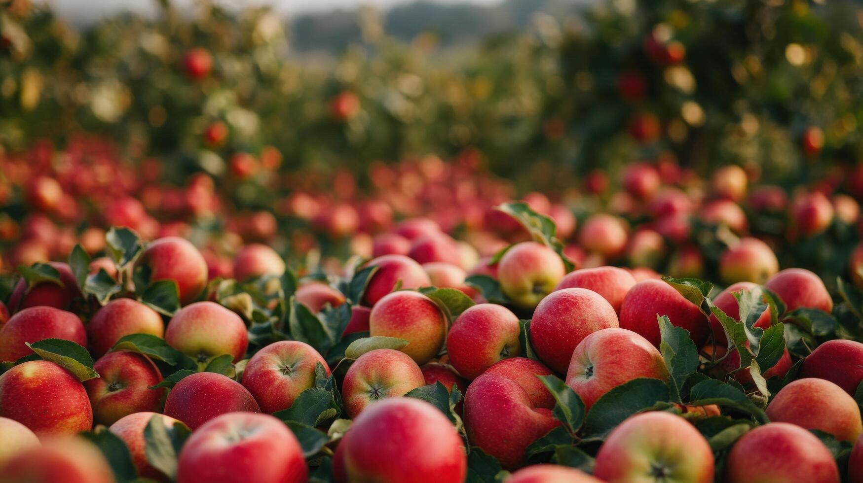 Abundant red apples fill a fruit orchard. photo