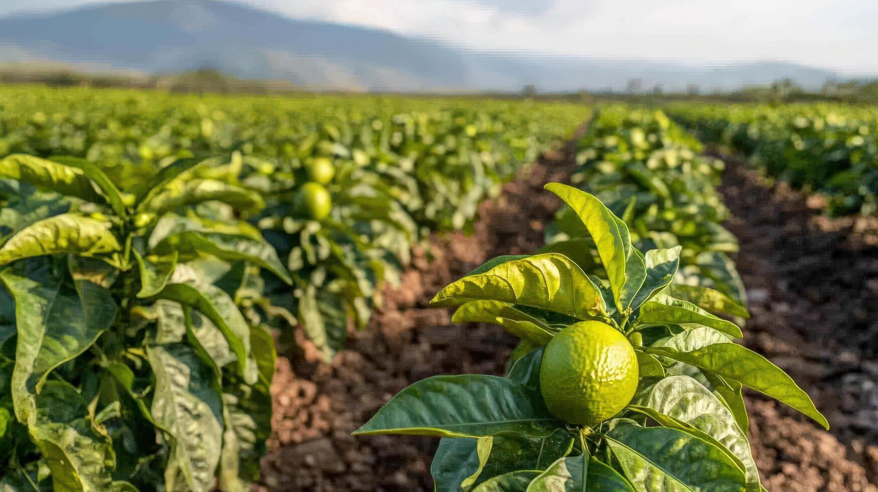 Lush citrus grove, vibrant green foliage and fruit. photo