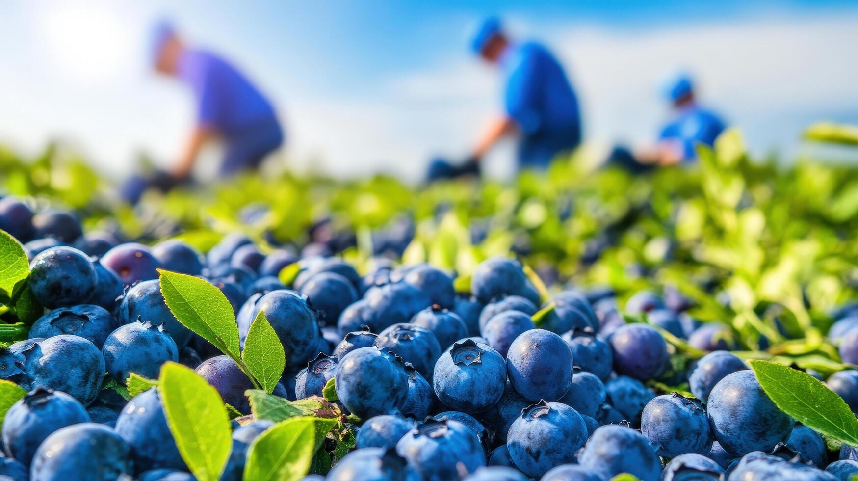Freshly harvested blueberries on a farm field. photo